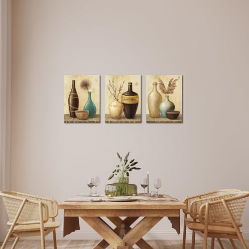 sechars Vintage Vase Wall Art Farmhouse Flowers Pampas Grass Painting Canvas Pictures Retro Brown Aesthetic Artwork Living Room Bedroom Decor (Brown, Small)