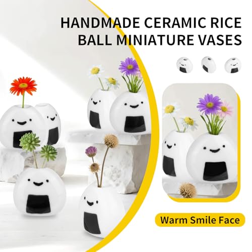 Mini Vases for Flowers 6PCS Mini Vase Ceramic Flower Vase Cute Rice Ball White Small Vase Set for Dry Flowers