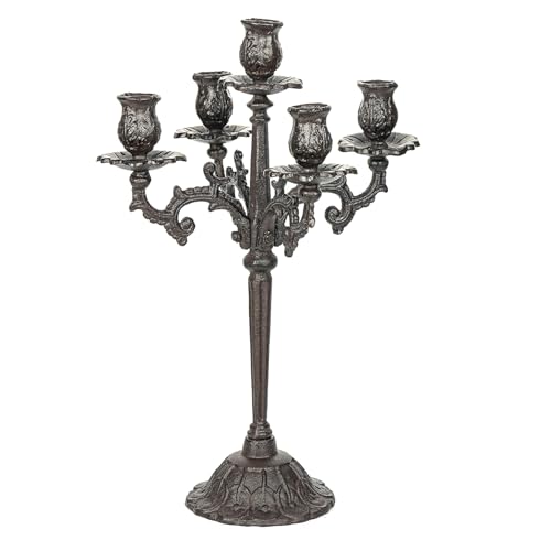 Sungmor Heavy Duty Cast Iron Candlestick Holders - Handcrafted Vintage Candelabra - 17Inch Tall & 5 Arms Candle Holders - Decorative Pillar Candle Stand for Christmas Birthday Wedding Home Party - color: Tall: 16.9in. - 1pc