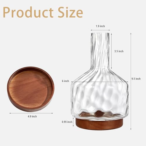 Clear Glass Vase Flower, Rippled Flower Vases with Wooden Base, 10-inch Modern Round Vases, Suitable for Living Room, Dining Room... (10in) - size: 10in