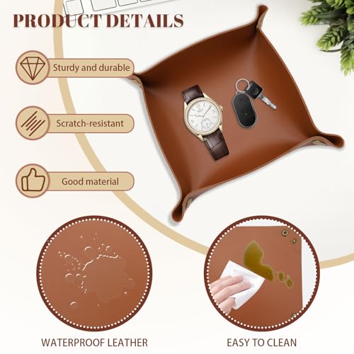 3 Pack Leather Valet Tray, 3 Sizes Catchall Tray Desk Organizer for Key Jewelry Trinket Watch Perfume Coin, for Entryway Table Nightstand Dresser Vanity Travel, Brown - color: Brown