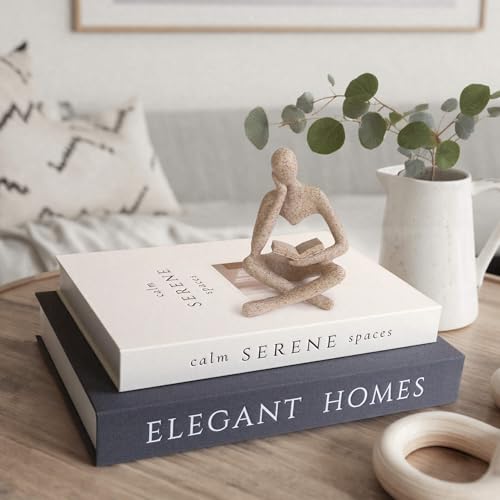 MAOBUYOU Bookshelf Decor Thinker Statue, Abstract Art Reading Sculpture Figurine, Modern Home Decoration for Living Room Office Shelves Coffee Table Desk, Beige