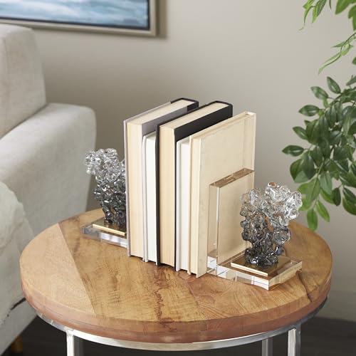 Deco 79 Glass Handmade Decorative Bookends Freeform Non Skid Bookends with Clear Gold Supports, Set of 2 Office Bookends5 W, 6" H, Clear - size: 5"W, 6"H