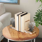 Deco 79 Glass Handmade Decorative Bookends Freeform Non Skid Bookends with Clear Gold Supports, Set of 2 Office Bookends5 W, 6" H, Clear - size: 5"W, 6"H