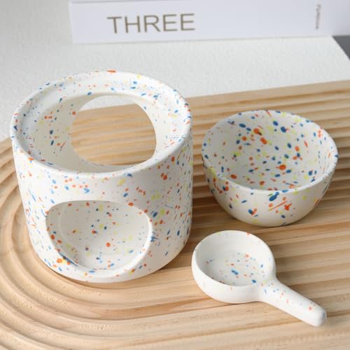 Ceramic Fragrance lamp with Tea Light Holder | Aroma lamp | Scented Oil and Scented Wax Diffuser | H*11cm ø10cm Removable Bowl | Grooved Surface (Multicolor) - color: Multicolor