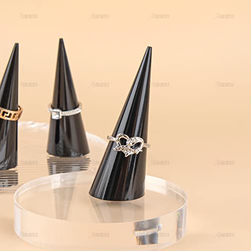 AUEAR, 6 Pack Cone Shape Acrylic Solid Ring Display for Jewelry Showcase Stand (Black) - color: Black, size: 6 Pack