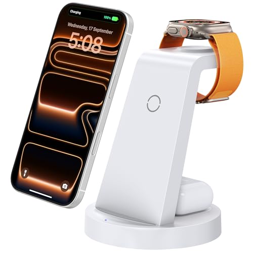 Anlmz 3 in 1 Charging Station for iPhone - Wireless Charger for Apple Products Multiple Devices - Charging Dock Stand for AirPods (for iPhone 17 16e 16 15 14 13 pro 12 11 X Max) - color: White