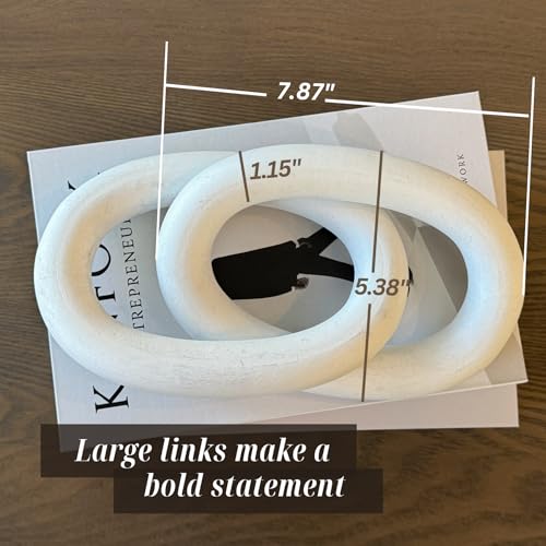 Wood Chain Link Decor – 13” White Wooden Decorative Object for Coffee Table Decor & Neutral Decor for Home – Modern Knot Accent for Shelf Styling, Books, or Housewarming Gifts - color: White