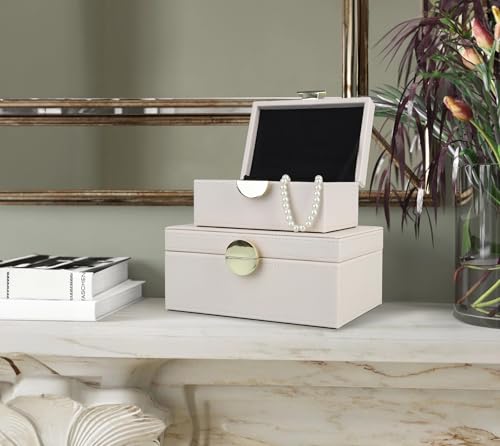 HofferRuffer Faux Leather Jewelry Boxes, Decorative Boxes Storage Accessory Organizer with Gold Hardware Decor, Classic Vegan Leather Set of 2 Pieces (CreamWhite) - color: CreamWhite