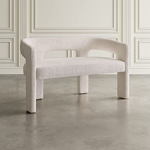 Jofran Gwen Modern Luxury Jacquard Fabric Upholstered Hallway Bedroom Sculpture Bench, 49" W X 22" D X 29.5" H, Natural - color: Natural