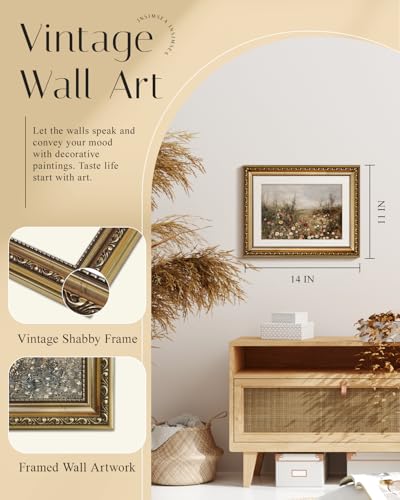 InSimSea Retro Gold Framed Wall Art, Vintage Classical Wildflower Field Meadow Flowers Canvas Print Home Wall Decor, Landscape Farmhouse Decor, Antique Picture Frame Retro Paintings, 11x14 Inch - color: Blooming Meadow, size: 14"L x 11"W