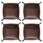 HARFINGTON 4pcs PU Leather Valet Tray Unisex Folding Small Catchall Tray Portable Entryway Table Tray Nightstand Bedside Desk Tray for Key Wallet Watch Coin Jewelry Dice, Dark Brown - color: Dark Brown