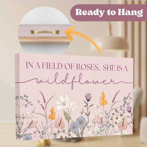 HoneyKICK Nursery Wall Art Décor For Baby Girl Room - In a Field of Roses She is a Wildflower - Sized 16.5" x 10" For Toddler & Children's Floral Bedroom Wall Décor