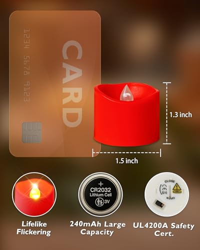 Homemory Red Tea Lights Candles Battery Operated, 200+Hour Flameless Flickering Fake Electric LED Colored Tealights Candles for Party, Wedding, Anniversary, Halloween, Christmas, 24-Pack - color: Red, size: Pack of 24