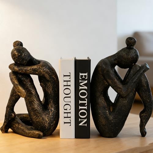 1 Pair Thinker Decorative Bookends for Shelves, Heavy-Duty Book Ends Holder, Resin Book Stopper for Office Home Living Room Decor - color: Thinker-b