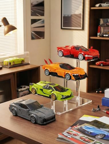 NiHome Acrylic Stand for Lego Speed Champions Display 3 Layer, Lego Car Display Case with 6 Cars Capacity, Figurine Display Shelf Riser for Collectibles & Room Decor, Perfume Riser Holder, 2 Pack