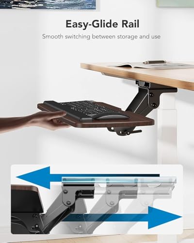 HUANUO Keyboard Tray Under Desk, 360 Adjustable Ergonomic Sliding Keyboard & Mouse Tray, Under Desk Keyboard Tray Slide Out, Keyboard Holder Under Desk for Typing in Home, Office Work, 25"W x 9.84"D - color: Brown