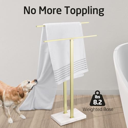 KES Standing Towel Rack with Marble Base, 2-Tier Towel Stand for Bathroom Floor, Upgrade Steady Design, T-Shaped Towel Drying Rack Gold, SUS304 Stainless Steel, Brushed Gold Finish, BTH217-BZ - color: Gold, size: 33” H (2-tier)