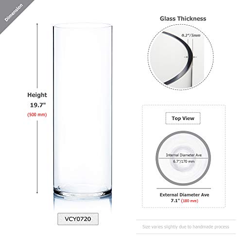 WGV Cylinder Vase, Width 7", Height 20", Clear Wide Large Diameter Flower Glassware, Floral Container, Planter Terrarium for Wedding Party Event, Home Accent Decor, 1 Piece - size: 7"x20"H