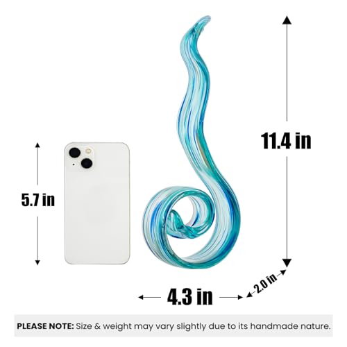 11.4" Tall Hand-Blown Glass Sculpture Murano-Style Sculpture Art Ornament Statue Figurines Home Decor Accent Piece Coastal Ocean Nautical Home Decor,Shelf,TV Stand,Tabletop Centerpieces,Wonderful Gift - color: Light Blue