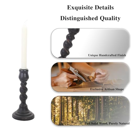 Candlestick Holders, 3 Pcs Rustic Black Candle Holder for Pillar Candles, 100% Solid Wood Decorative Candle Holders Distressed Wooden Farmhouse Candle Holder Large for Fireplace Table