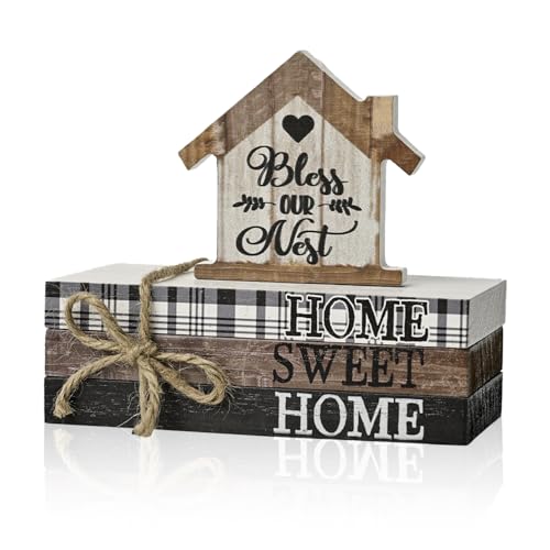 Smile Farmhouse Wooden Tabletop Decor Rustic Home Sweet Home Table Centerpiece, Block Sign Tiered Tray Decoration for Kitchen Shelves Desk Mantel - style: Sweet Home