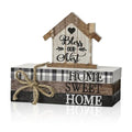 Smile Farmhouse Wooden Tabletop Decor Rustic Home Sweet Home Table Centerpiece, Block Sign Tiered Tray Decoration for Kitchen Shelves Desk Mantel - style: Sweet Home