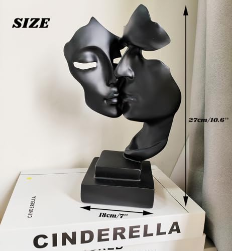 Couples Kiss Sculpture,Black Thinker Resin Statue Ornaments,Silence is Gold Abstract Art Figurine,Abstract Style Sculptures,Living Room Desk Decorations,Bookshelf Decorative Objects - color: Black
