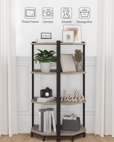 Hzuaneri Corner Shelf Stand, Corner Bookshelf, Storage Standing Shelf Unit with Metal Frame, Plant Stand, Bookcase for Living Room, Home Office, Bedroom, 4-Tier Greige CS05805B - color: Greige, size: 4 Tier