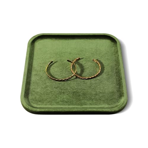 Resilient Velvet Jewelry Display Tray for Ring Earrings Bracelet Necklace, Flat Jewellery Dish for Showcase Store Retail Counter Exhibition Photography Livestream (Olive Green, Large) - color: Olive Green, size: Large