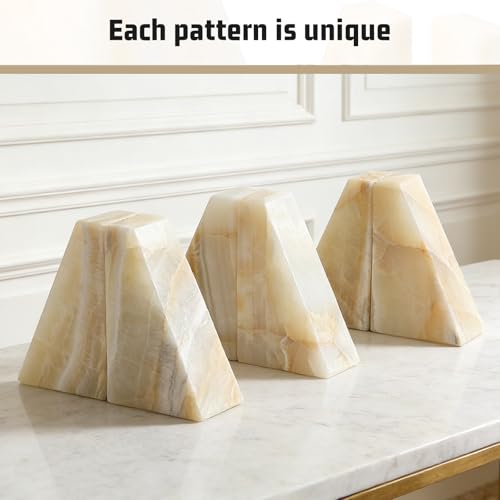 Marble Bookend for Heavy Books, Decorative Bookends for Shelves, Durable and Heavy-Duty Book End for Hardback Book & CDS, Unique Stopper & Holder, Green Onyx, Set of 2 - color: Green Onyx