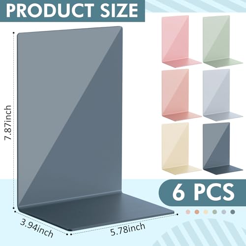 6 Pack Acrylic Bookends, Thickened Colorful Book Ends for Shelves, Assorted Colors, Stable Non-Slip Book Stoppers for Home Office Classroom Organization(Morandi Colors) - color: Morandi Colors