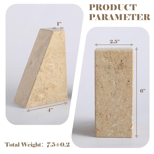 Karibiber Marble Bookend for Heavy Books, Decorative Bookends for Shelves, Durable and Heavy-Duty Book End for Hardback Book & CDS, Unique Book Stopper & Holder, Pearlly Yellow, Set of 2 - color: Pearlly Yellow