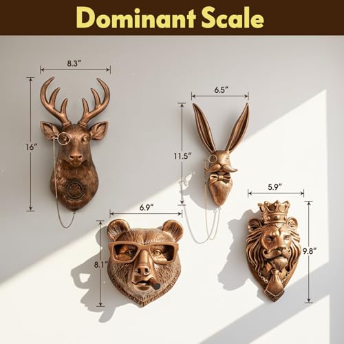 Bonteck Animal Head Wall Decor Animals Sculptures Gold Vintage Head Wall Art Hanging Decoration Home Decor Lightweight Statue for Living Room Bedroom Office 16 inchs Large (Deer+Rabbit) - color: Deer and Rabbit
