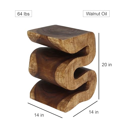 Haussmann Wood Big Wave Verve Accent Snake Table 14 x 14 x 20 in H Walnut Oil - color: Walnut, size: Medium