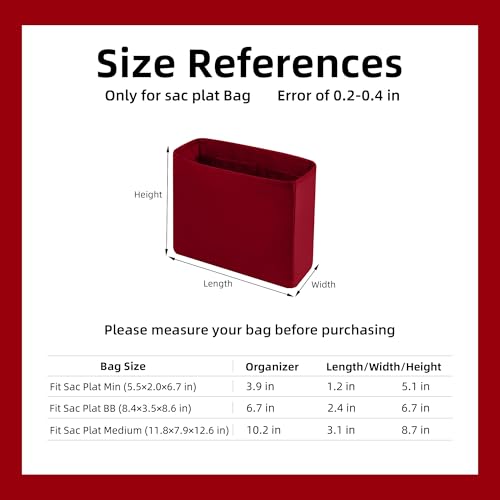 DGAZ Silk Purse Organizer Insert For LV Sac Plat Mini/BB/Medium bag，Silky Smooth Bag Organizer，Luxury Handbag & Tote Shaper(Rouge Cassque,Medium) - color: Rouge Cassque, size: Medium