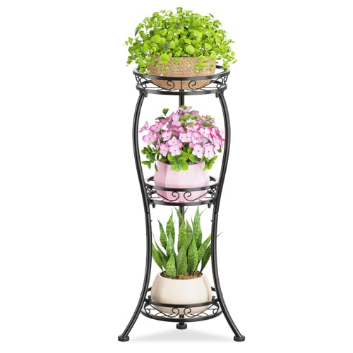 KMOTASUO 3 Tier Tall Metal Plant Stand, 33 Inch Plant Stands Indoor Outdoor, Rustproof Iron Flower Pot Holder Display Rack for Corner Patio Garden Balcony Living Room(Black) - color: Classic Black, size: 3 Tier