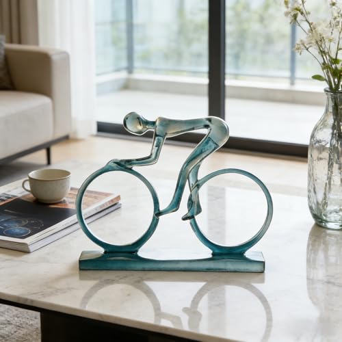 AWNR Handmade Gold Abstract Statue- Exquisite Resin Figurine for Modern Home Decor Living Room Shelf Office Decorations, Perfect for Bookshelf, Desk, and TV Stand Accents. (Blue Cyclist) - color: Blue Cyclist
