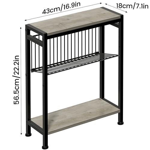 Small Side Table Set of 2 for Small Space, 3-Tier Narrow End Table with Magazine Holder, Slim Nightstand, Skinny Snack Couch Table in Living Room, Bedroom, Kitchen and Balcony (Greige) - color: Greige-2pcs