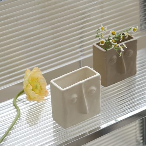 WENSHUO Abstract Square Face Pen Holder, Modern and Minimalistic Desk Accessories (Crème) - color: Crème