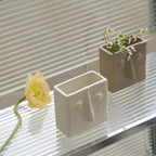 WENSHUO Abstract Square Face Pen Holder, Modern and Minimalistic Desk Accessories (Crème) - color: Crème