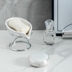 Dobbyby Leaf-Shaped Soap Dish – Ceramic Soap Bar Holder with Self-Drainage System – Bar Soap Holder for Shower, Bathroom Sink, Kitchen – Soap Dish with Stainless Steel Stand (White-Sliver-2 Pack) - color: White-sliver-2 Pack