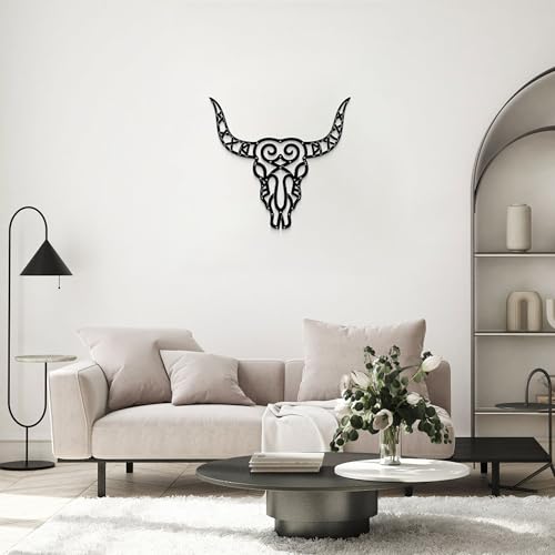 GlintHome Western Decor - Black Metal Wall Art Southwestern Living Room Decor Cow Skull Rustic Artwork for Bedroom Offcie Country Room Decor - color: Black-4, size: Small
