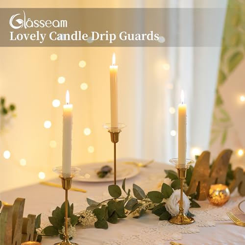 Glasseam Candle Drip Protectors for Candle Stick Candle Holder, Clear Glass Bobeches for Candlesticks Set of 12, Round Wax Catchers for Candles, Taper Candle Holders for Table Centerpiece Wedding - color: Clear, size: Flat-12pcs