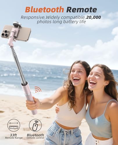 Vimose Phone Tripod & Selfie Stick with Remote, Portable, Lightweight for Video Recording Vlog, Extendable Travel Tripod Stand Compatible with iPhone Android, Pink, 62" - color: Pink