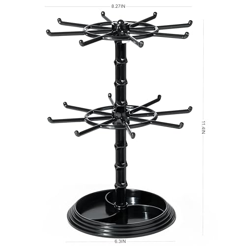 2pcs black 2 Tier Rotating Jewelry Display Stand, Necklace Holder, Jewelry Tree Stand, DIY Organizer for Bracelets, Necklaces, Earrings, Rings, Watches (2 pcs black) - color: 2 pcs black
