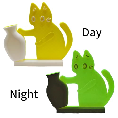Cat Push Flower Vase for Home Decor Cute Vases for Table Room Decor Unique Lollipop Vases for Women (Small Glow Yellow White) - size: Small Glow Yellow White