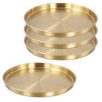 4 PCS Gold Round Tray, 11.8 Inch Stainless Steel Serving Tray Jewelry Dish Makeup Vanity Organizer, Gold Platter Circle for Countertop, Bathroom, Perfume