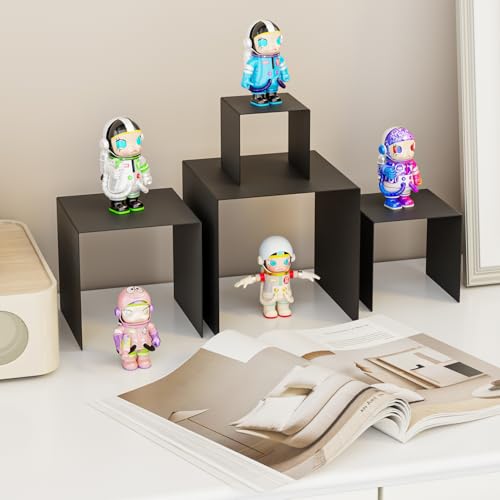 Matte Metal Display Stand, 8 Pcs 2 Set Display Risers for Display, Metal Rectangular Display Shelf Holders for Showcase, Dessert, Perfume, Vendor Events, Cupcake Stands, Toys Display Shelves ( Black, 3''x4''x5"x6" ) - color: Black, size: 3''x4''x5"x6"