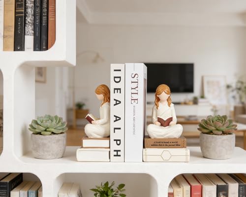 Reading Thinker Figurine Bookend - Handcrafted Book Lover Gifts, Aesthetic Figurine Decor for Bookshelf Desk Office Living Room, Perfect for Women Readers, Graduates, Students, Teachers